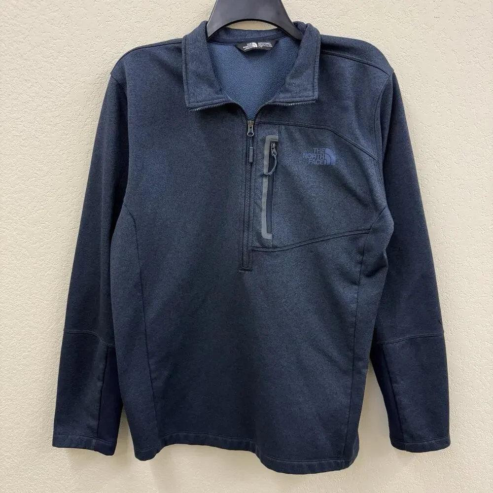 The North Face Mens L Navy Heather 1/2 Zip Fleece Lined Pullover Sweater FA16